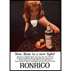 1965 Ronrico Rum Vintage Print Ad Redhead Smokey Eyes Black Gloves Lime Wall Art